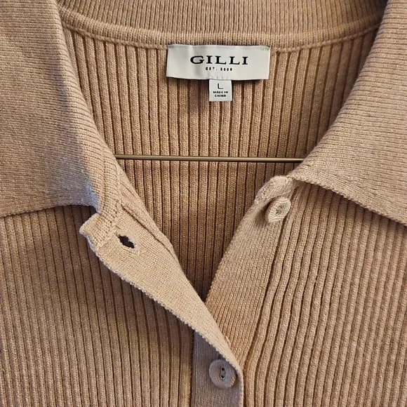 NWOT Gilli Tan Ribbed Button-Down Sweater Vest, L | Academia, Preppy, Knit Vest - Picture 3 of 9